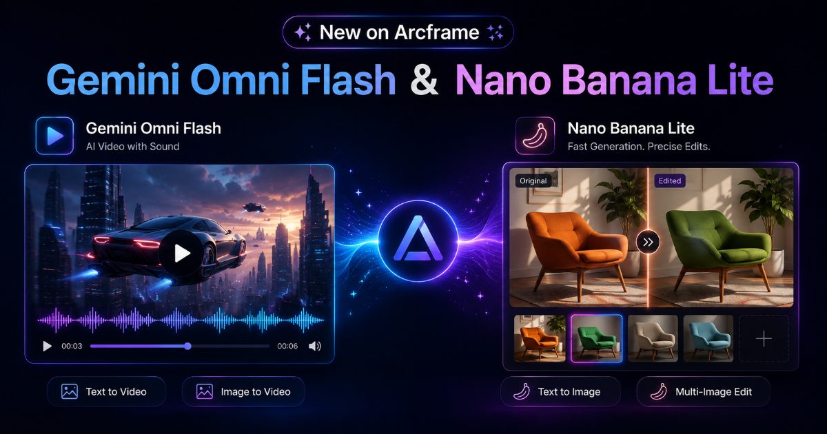 New on Arcframe: Gemini Omni Flash Video and the Nano Banana Lite Image Family